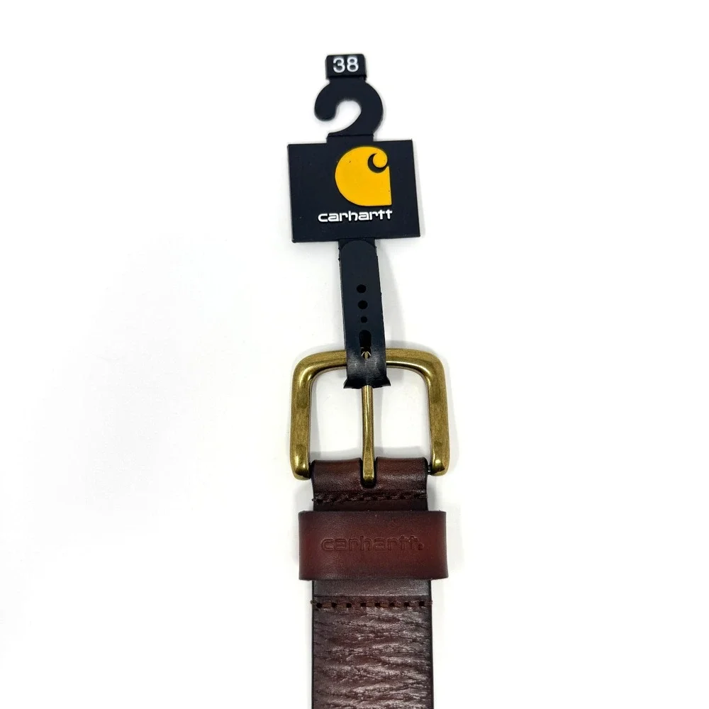 Carhartt Brown Genuine Leather Belt Size 38 Brass Buckle Workwear NWT